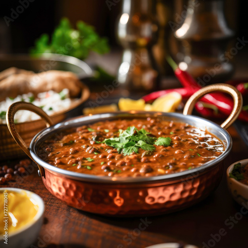 Dal makhani or makhni is a popular dish from India. Made with ingredients like whole black lentil, butter and cream photo