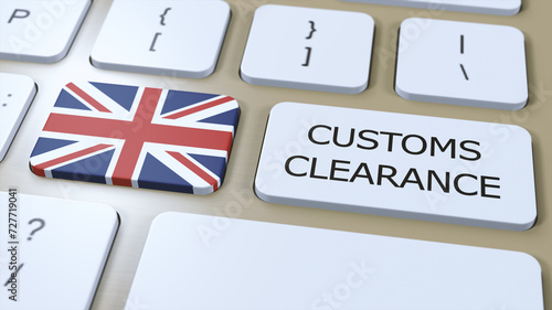 UK United Kingdom National Flag and Text Customs Clearance on Button 3D Illustration photo