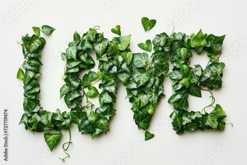 Love text from green leaves