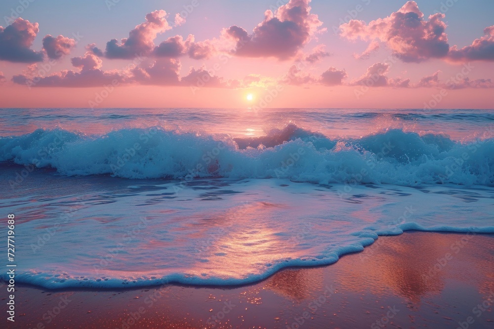 Soothing ocean waves at sunset