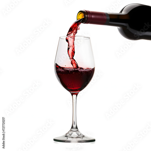 A glass of red wine being poured into a wine glass isolated on white background, vintage, png 