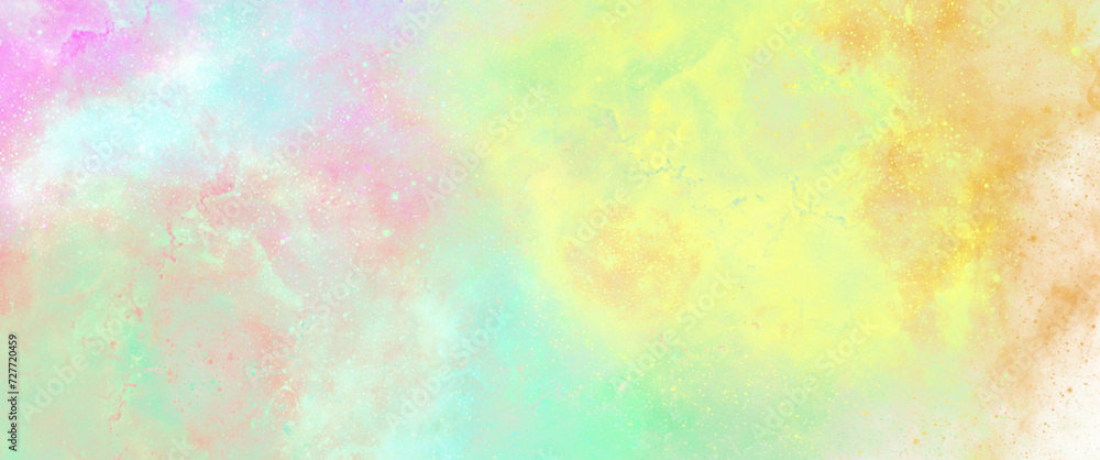abstract watercolor background colourful with nebula texture yellow green blue