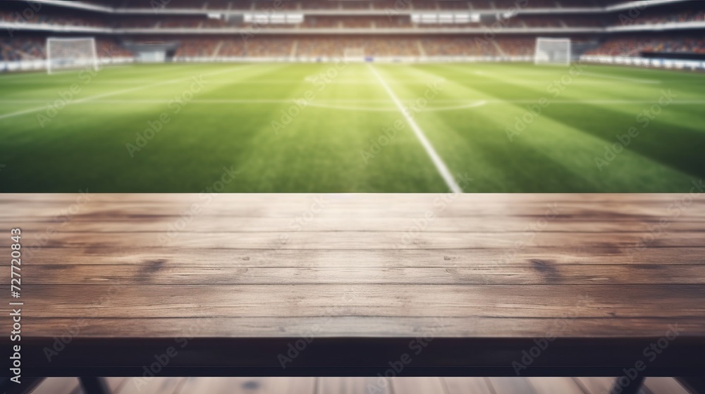 Fototapeta premium Wooden Desk over Football Field