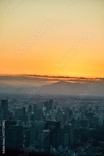 Foto del atardecer en la ciudad de Tokio desde las alturas, Japón. © Raquel