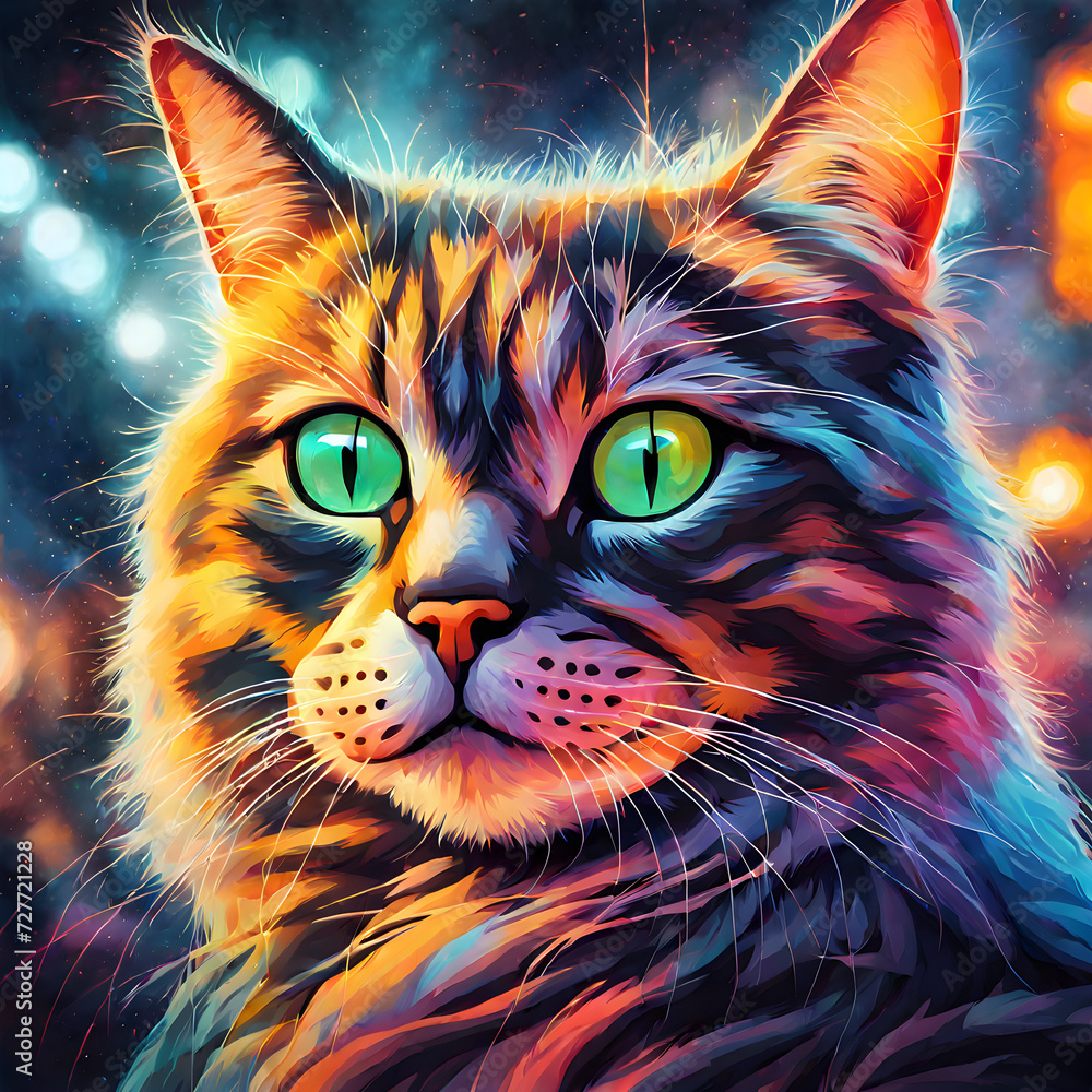 beautiful children's graffiti drawing bright colors cute cat drawing Generative Ai