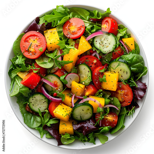 A colorful salad with mixed greens and vibrant veggies isolated on white background, photo, png 