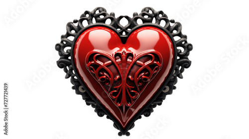 A gothic spooky red cartoon love heart, Isolated on transparent PNG background, Generative ai