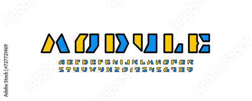 Module alphabet holiday font, kids uppercase letters A, B, C, D, E, F, G, H, I, J, K, L, M, N, O, P, Q, R, S, T, U, V, W, X, Y, Z and numerals 0, 1, 2, 3, 4, 5, 6, 7, 8, 9, vector illustration 10EPS