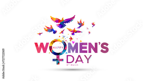 International Women's Day celebration greeting, poster, banner design. Women icon, symbol of different ethnicities and colors. And stand growing together concept.