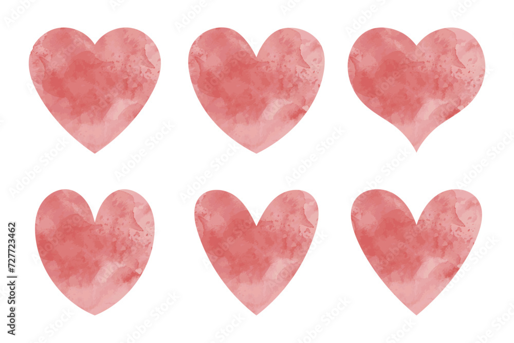 Set of watercolour hearts