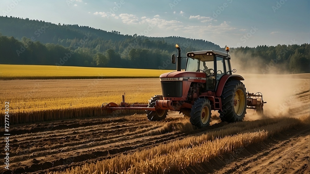 Fototapeta premium tractor in the field, cinematic shot