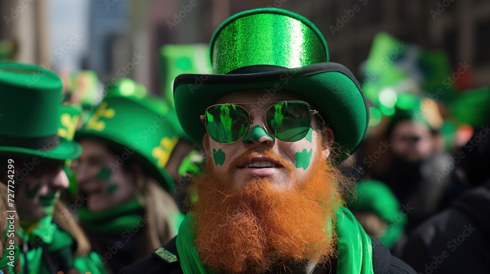 Bearded Man in Green Hat and Sunglasses Celebrating St. Patricks Day Bearded Man in Green Hat and Sunglasses Celebrating St. Patricks Day