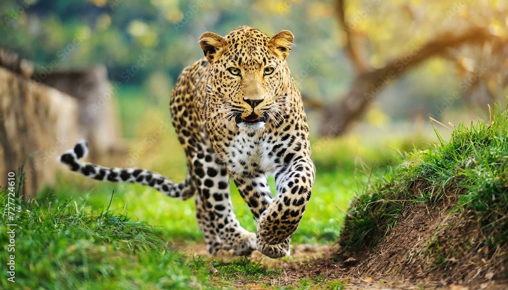 A leopard running in the nature, beautiful animal predator A leopard running in the nature, beautiful animal predator