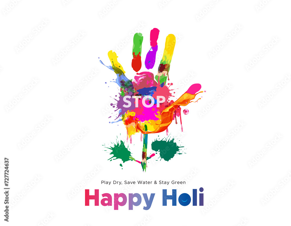 Happy Holi text. Creative concept poster banner design. Holi festival awareness background. Play with dry color and stop wasting water. Happy Holi text. Creative concept poster banner design. Holi festival awareness background. Play with dry color and stop wasting water.