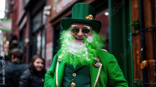 Man in Green Suit and Hat for St. Patricks Day Celebration
