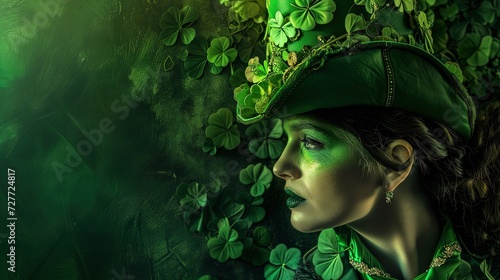 Woman With Green Hat and Makeup Celebrating St. Patricks Day