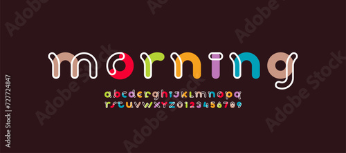 alphabet bright decorative font, rounded lettering, letters A-Z and numerals 0-9, vector illustration 10EPS