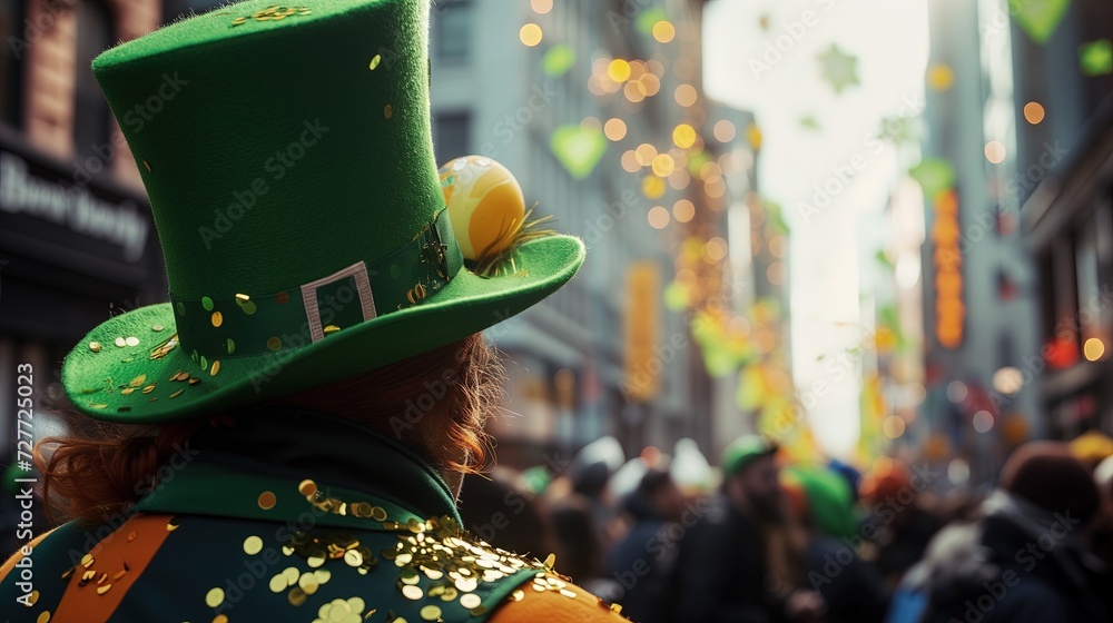Man Wearing Green Top Hat and Jacket for St. Patricks Day Celebration
