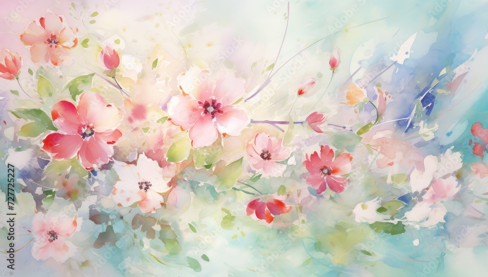 Ethereal Watercolor Floral Harmony in Soft Pastel Tones - Generative AI