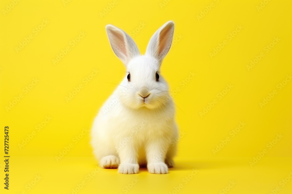 Sweet White Bunny on Bright Yellow for Cheerful Mood - Generative AI Sweet White Bunny on Bright Yellow for Cheerful Mood - Generative AI