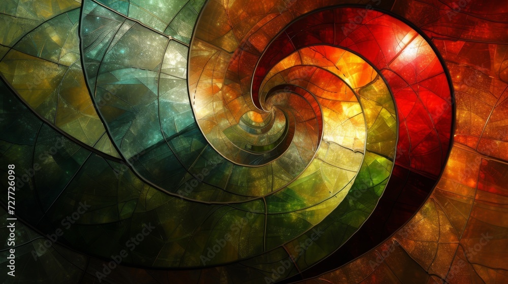 Fototapeta premium Stained glass window background with colorful apple abstract.