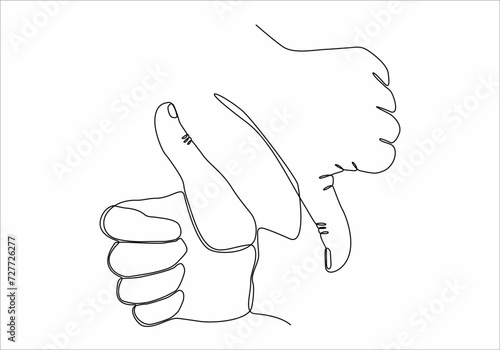 continuous line drawing thumbs up thumbs down vector illustration