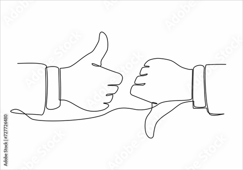 continuous line drawing thumbs up thumbs down vector illustration