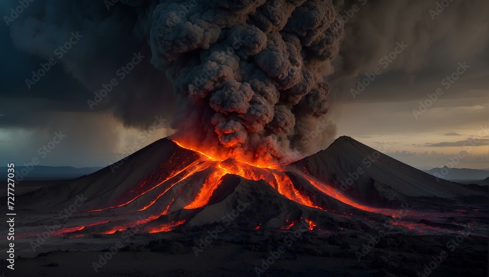 The mesmerizing beauty of a volcanic eruption in action - a sight to behold as the lava cascades down the slopes