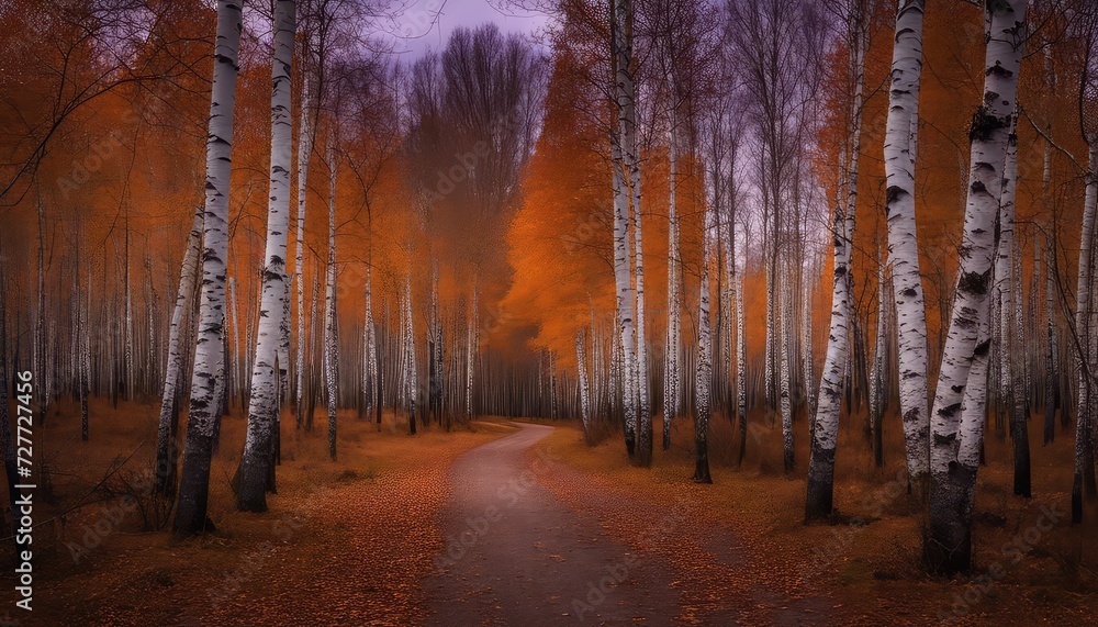 Fototapeta premium Birch forest, pathway, photography backdrop, wedding backdrop, maternity backdrop
