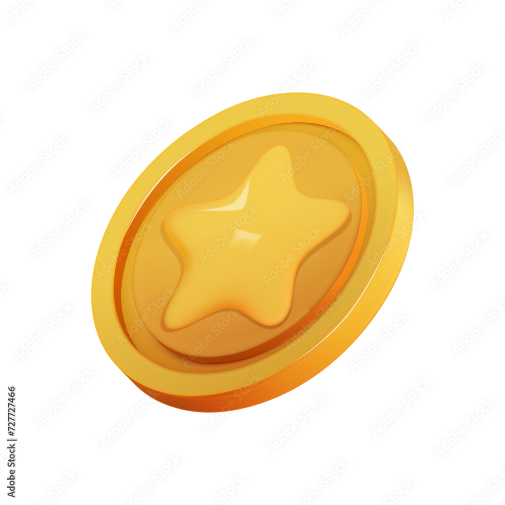 Gold Coin 3d render isolated. Game Money on white background. Coin with star for game reward and prize. Vector 3d illustration. Gold Coin 3d render isolated. Game Money on white background. Coin with star for game reward and prize. Vector 3d illustration.