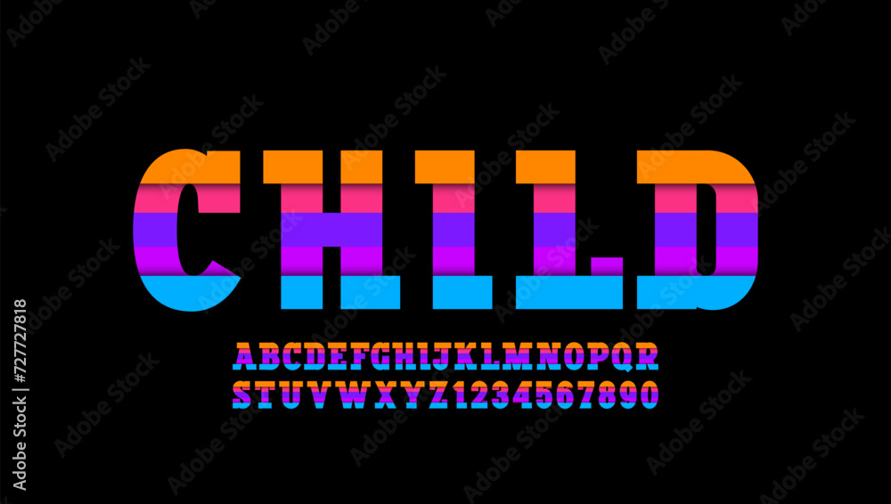Slab serif 3d font bright alphabet, playful uppercase letters from A - Z and numbers from 0 - 9, vector illustration 10EPS Slab serif 3d font bright alphabet, playful uppercase letters from A - Z and numbers from 0 - 9, vector illustration 10EPS