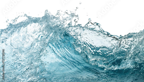 Abstract background with blue water waves  splashes and drops isolated on transparent background. 