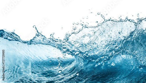 Abstract background with blue water waves  splashes and drops isolated on transparent background. 