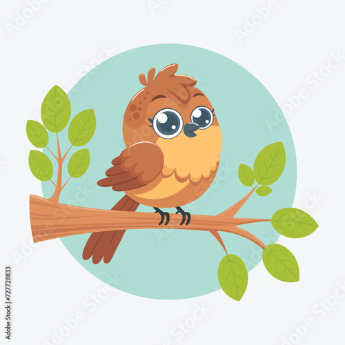 Cute bird on a tree branch illustration