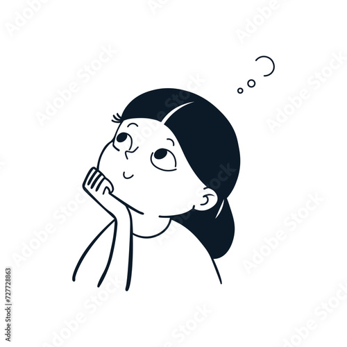 Girl looking up and dreaming doodle illustration