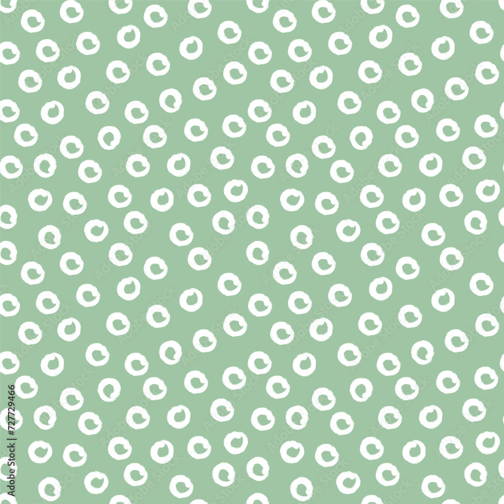 Random circle spots, abstract minimalistic retro background. Seamless vector pattern with rounded stains. Monochrome simple green vector illustration.