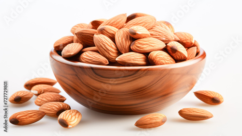 Fresh almond in the wooden bowl