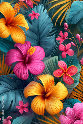 Wallpaper Mural illustration de fleurs, nature floral plante, flore beauté coloré, jardin couleur Torontodigital.ca