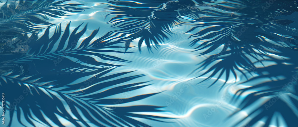 Ultrawide Abstract Summer Palm Trees Leaves Shadow In Water Background Wallpaper