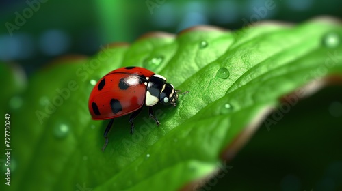 Ladybug waits on a leaf, Coccinellidae, Arthropoda, Coleoptera, © desain