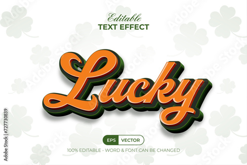 Lucky 3D Text Effect Orange Green Color Style Theme. Editable Text Effect.