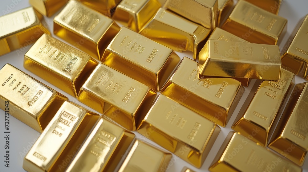 Gold bars close up with white background, wealth, Generative AI Gold bars close up with white background, wealth, Generative AI