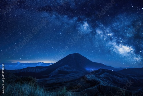 The starry night with the milky way over the Mt.Semeru 