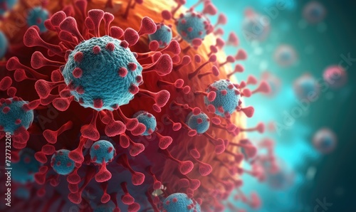 Corona virus covid-19 theme, microscopic view of floating virus cells. Covid banner, wallpaper