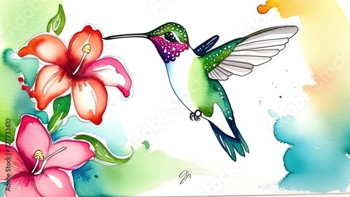 Colorful Hummingbird watercolor Illustration  Humming Bird White Background  Flying Bird  Colorful Humming bird for T-shirt design.