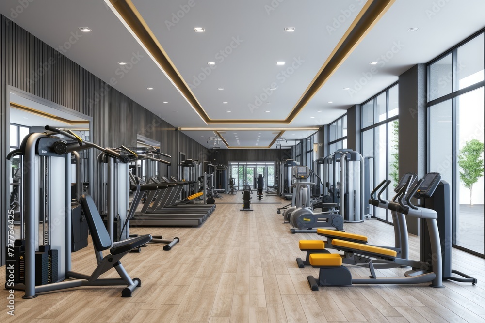 Obraz premium Upscale Gym room with various fitness machines
