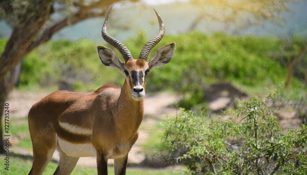 Naklejka premium An antilope posing in the nature, beautiful animal, sunny weather