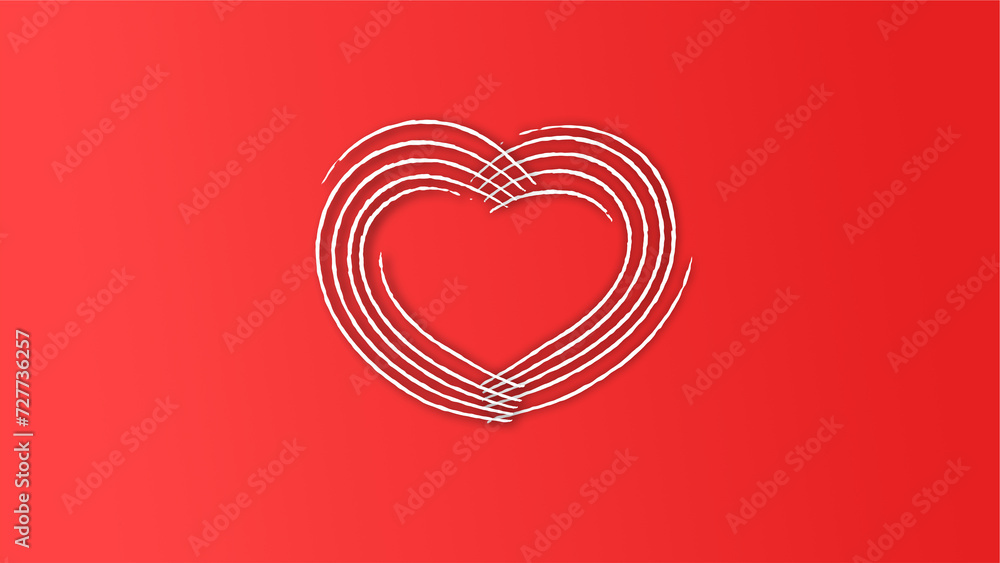 white line heart shape valentines day festival. on the red background. white line heart shape valentines day festival. on the red background.