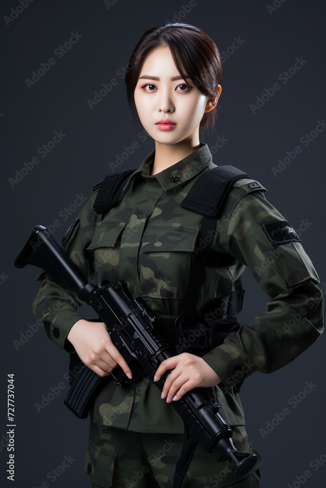Young Woman Soldiers in Military Uniform, Young Beautiful Military Women, Attractive Looks with Isolated Background, Generative AI. Young Woman Soldiers in Military Uniform, Young Beautiful Military Women, Attractive Looks with Isolated Background, Generative AI.