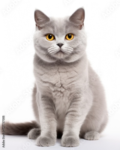 Grey Cat Sitting in Studio. Isolated Shot of Cute Young Domestic Pet Animal